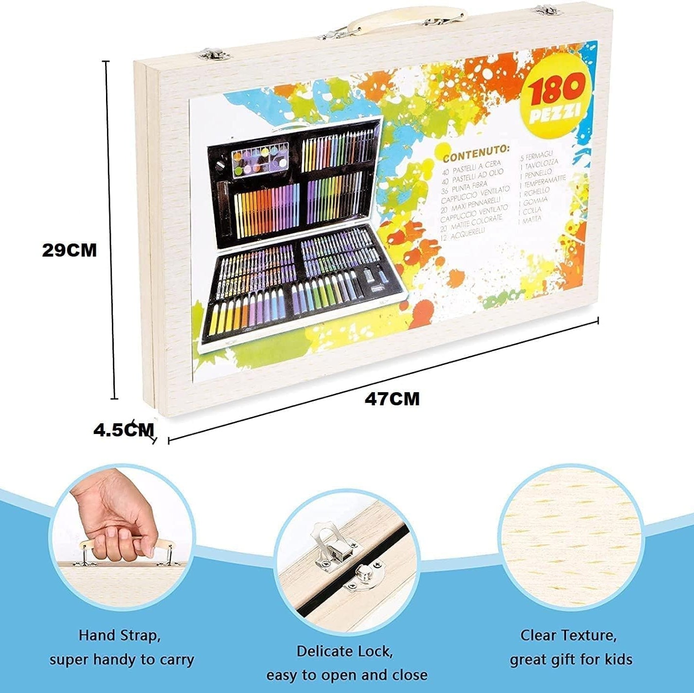 Set de Arte 180 Piezas con Estuche de Madera