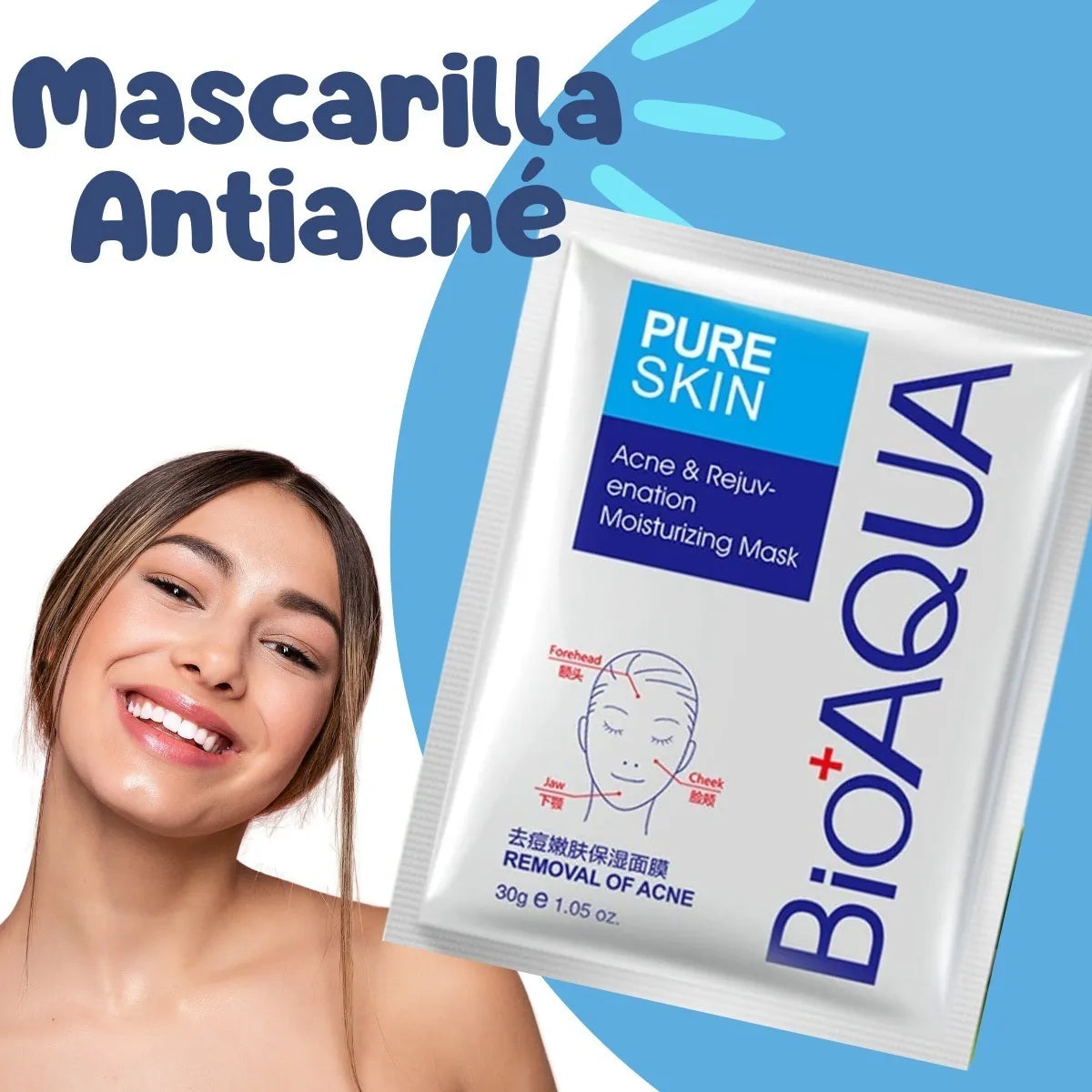 Mascarilla Facial Antiacné con Control de Grasa 3x1