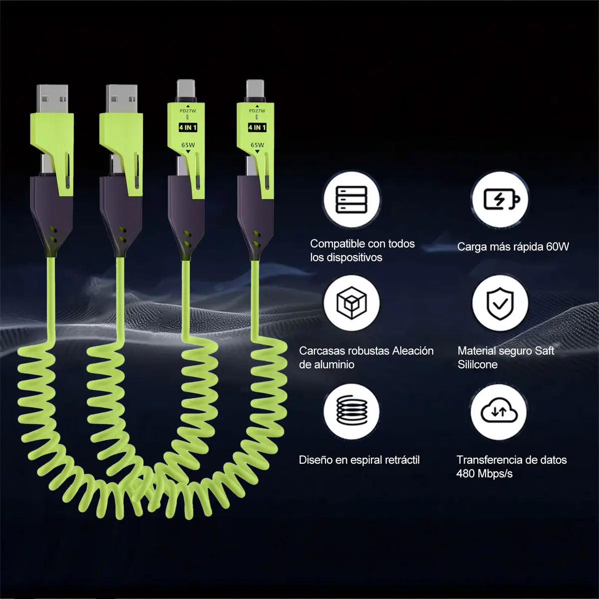Cable Multiusos Retráctil 4 en 1 | Carga Rápida