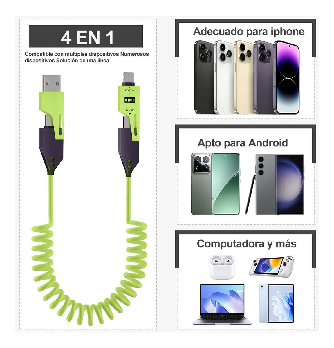 Cable Multiusos Retráctil 4 en 1 | Carga Rápida