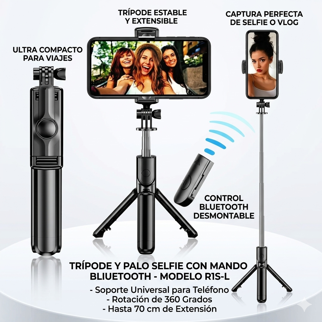 Trípode 3 en 1 | Soporte, Selfie Stick y Control Remoto