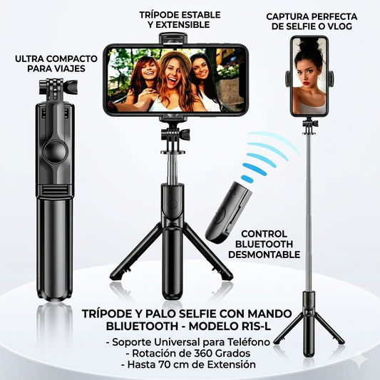 Trípode 3 en 1 | Soporte, Selfie Stick y Control Remoto
