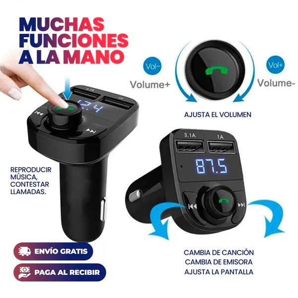 Transmisor FM Bluetooth para Coche con Cargador USB