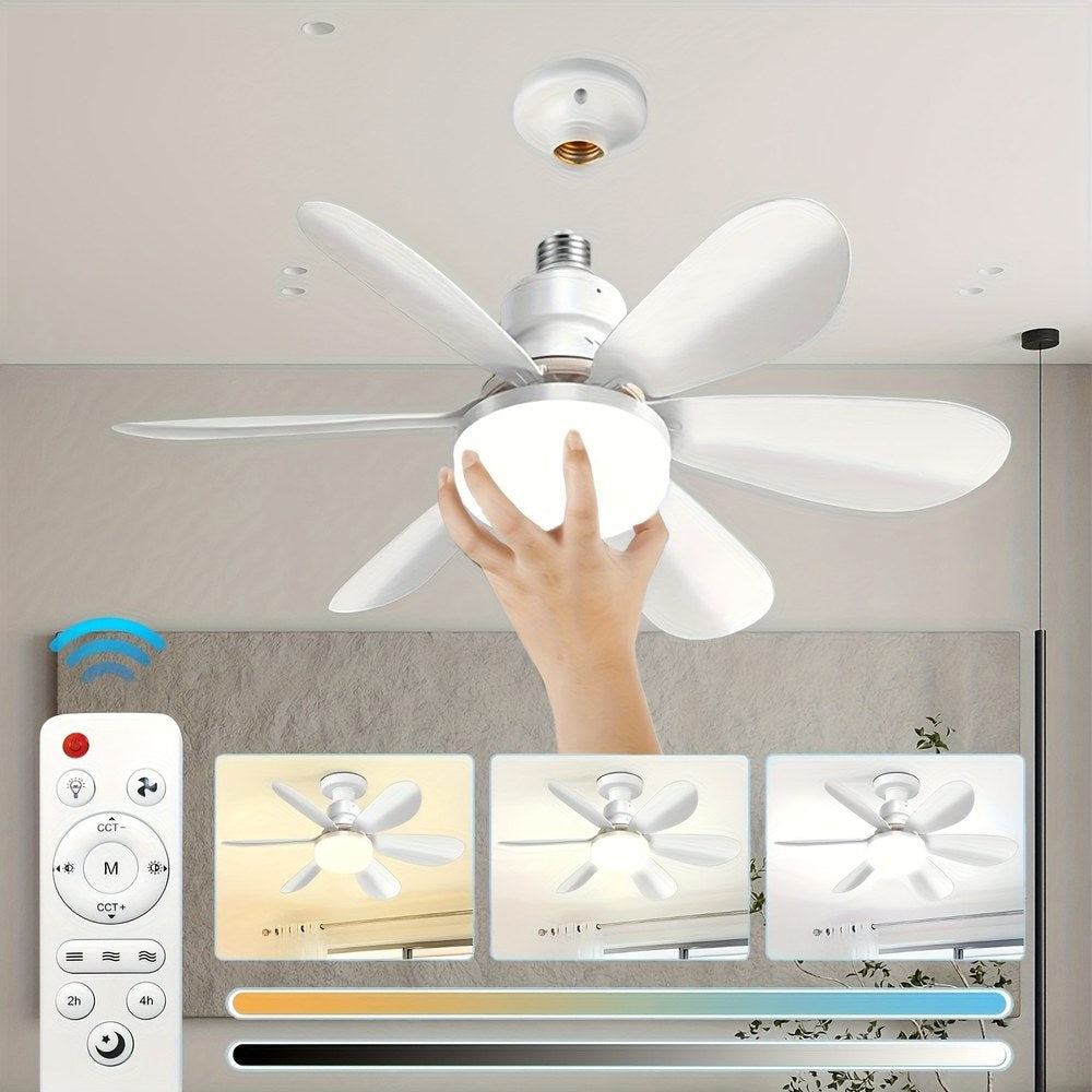 Abanico de techo con luz LED — rosca E27, 6 aspas, control remoto