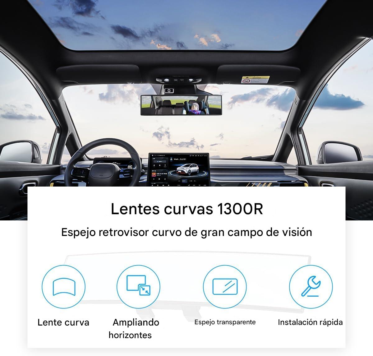 Espejo Panorámico Para Automóvil | Visión Grande Y Sin Deslumbramiento